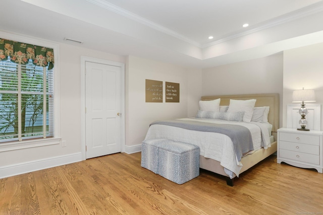 13 Witch Ln, Norwalk, CT 06853 - bedroom with ornamental molding, light wood-style floors, baseboards, and recessed lighting