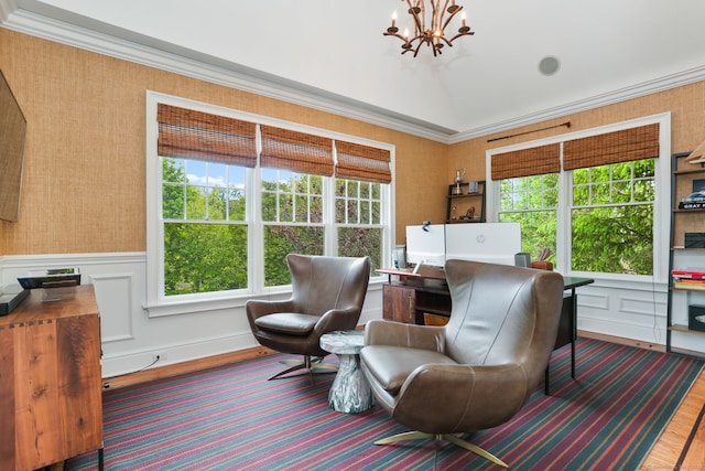 13 Witch Ln, Norwalk, CT 06853 - living area with a chandelier, wainscoting, a decorative wall, wallpapered walls, and wood finished floors