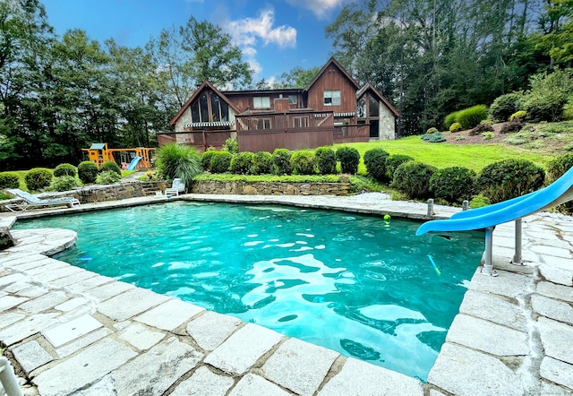 21 Holiday Point Rd, Sherman, CT 06784 - swimming pool with a water slide and a playground