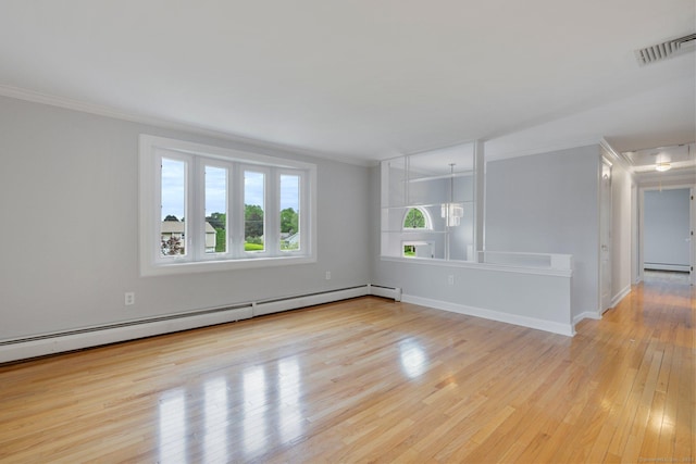 43 Worthington Rd, Glastonbury, CT 06033 - unfurnished room featuring a baseboard heating unit, ornamental molding, wood finished floors, baseboard heating, and baseboards
