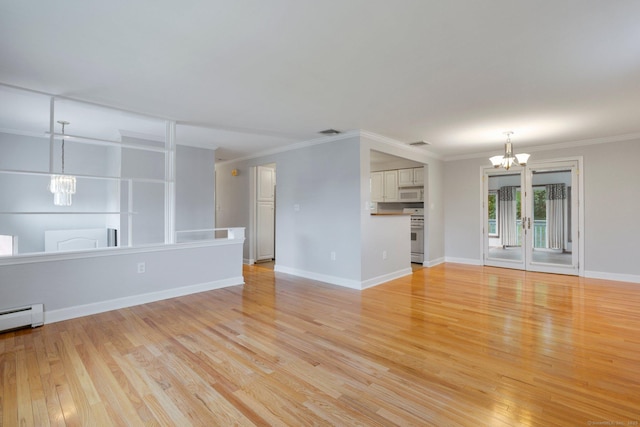 43 Worthington Rd, Glastonbury, CT 06033 - unfurnished living room with a chandelier, light wood-type flooring, crown molding, and baseboards
