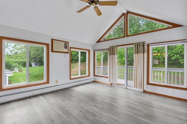 43 Worthington Rd, Glastonbury, CT 06033 - unfurnished sunroom featuring a baseboard heating unit, an AC wall unit, and vaulted ceiling