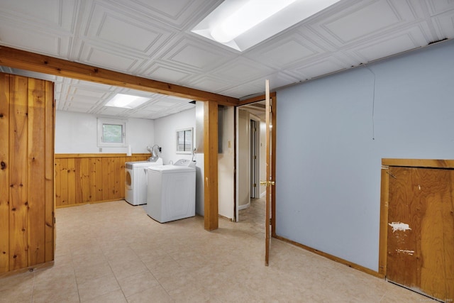 43 Worthington Rd, Glastonbury, CT 06033 - laundry area with washing machine and dryer, wood walls, wainscoting, and baseboards