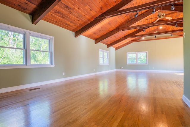 125 Woodchuck Ln, Harwinton, CT 06791 - unfurnished room with wood ceiling, light wood-style floors, baseboards, track lighting, and a ceiling fan