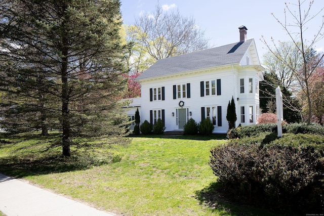 308 Main St, Salisbury, CT 06039 - view of front of property featuring a chimney, a front lawn, and roof with shingles