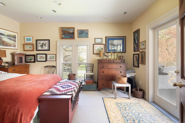 308 Main St, Salisbury, CT 06039 - bedroom with multiple windows, light carpet, access to exterior, and recessed lighting