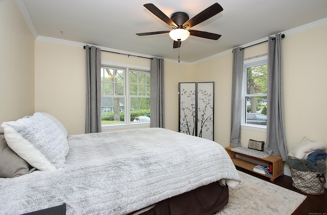 156 Clinton Hill Rd, Wolcott, CT 06716 - bedroom featuring wood finished floors, ornamental molding, and a ceiling fan