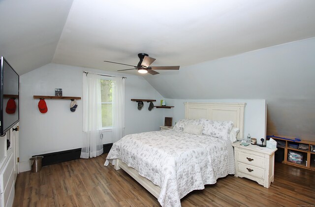 156 Clinton Hill Rd, Wolcott, CT 06716 - bedroom featuring dark wood-style floors, lofted ceiling, and ceiling fan