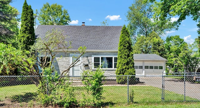 43 Ronald Rd, New Britain, CT 06053 - view of front facade featuring stone siding, a chimney, a shingled roof, an attached garage, and driveway