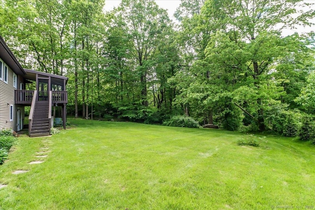 31 Buckingham Rd, New Milford, CT 06776 - view of grassy yard with stairs and a wooden deck