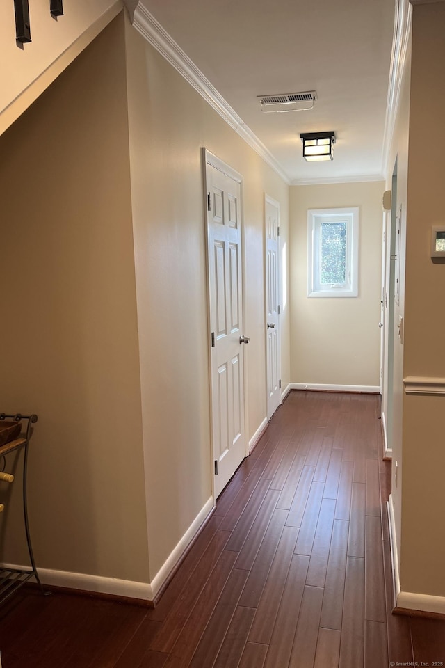 123 Old Belden Hill Rd Apt 5, Norwalk, CT 06850 - corridor featuring ornamental molding, dark wood-type flooring, and baseboards