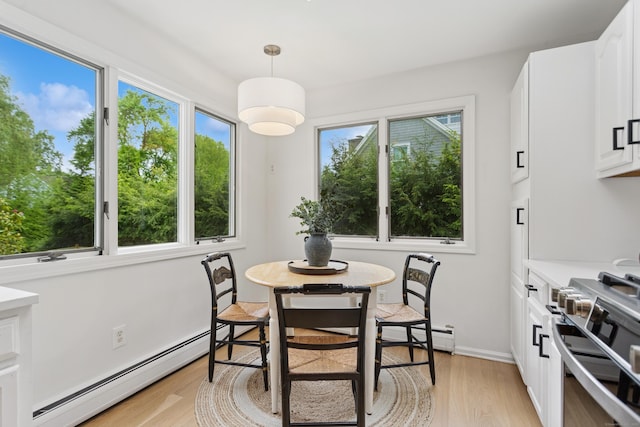 11 Valley Rd, Westport, CT 06880 - dining room with baseboard heating, light wood-style flooring, and baseboards