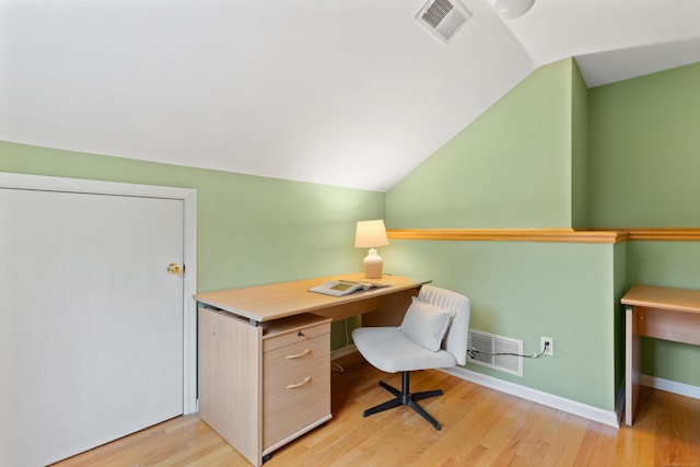 11 Valley Rd, Westport, CT 06880 - office area with vaulted ceiling, light wood-type flooring, and baseboards