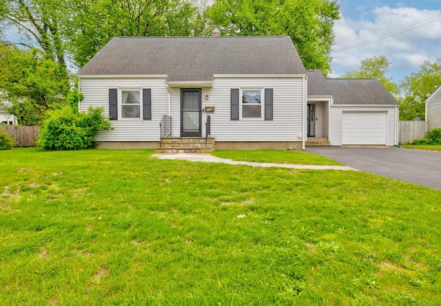 239 Old Field Ln, Milford, CT 06460 - cape cod home featuring an attached garage, driveway, a shingled roof, and a chimney