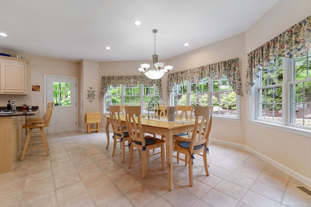 15 Ledge Rd, Southington, CT 06489 - dining space with a chandelier, recessed lighting, baseboards, and light tile patterned floors