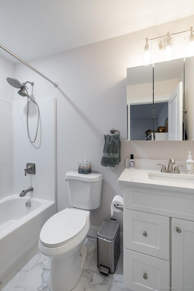21 Summer Brook Way, Seymour, CT 06483 - bathroom featuring marble look tile flooring, toilet, vanity, and washtub / shower combination