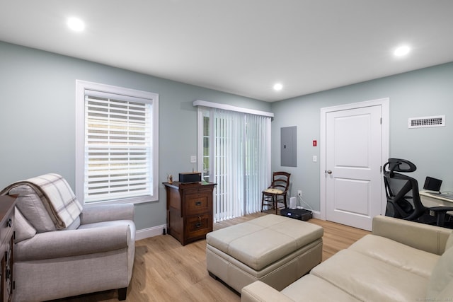 21 Summer Brook Way, Seymour, CT 06483 - living room with electric panel, light wood-style flooring, recessed lighting, and baseboards
