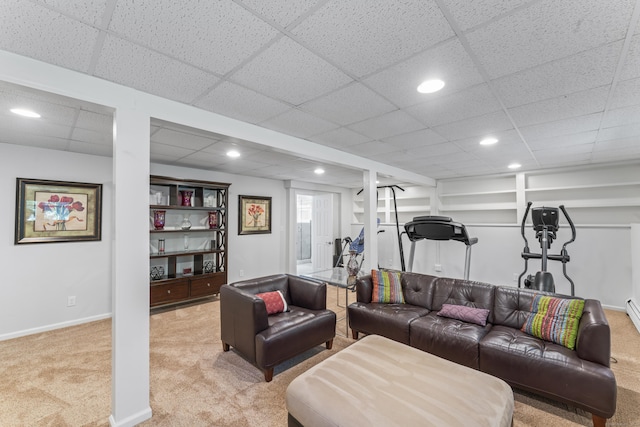 53 Pinnacle Rock Rd, Stamford, CT 06903 - living area featuring light carpet, recessed lighting, baseboards, and a paneled ceiling