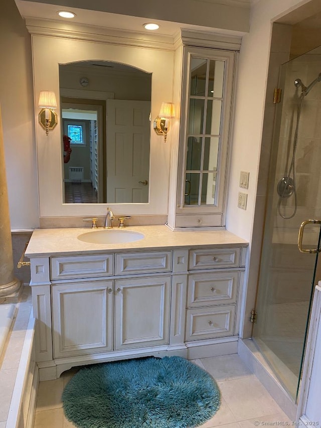 2 Tunxis Pl, Cheshire, CT 06410 - bathroom with a shower stall, vanity, tile patterned flooring, and recessed lighting
