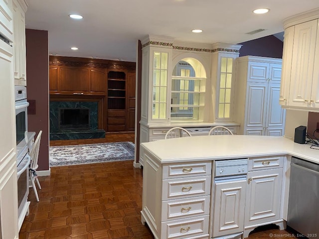 2 Tunxis Pl, Cheshire, CT 06410 - kitchen featuring dishwasher, a peninsula, recessed lighting, white cabinets, and light countertops