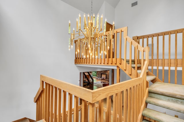 522 Peddlers Rd, Guilford, CT 06437 - stairway with a chandelier and a high ceiling