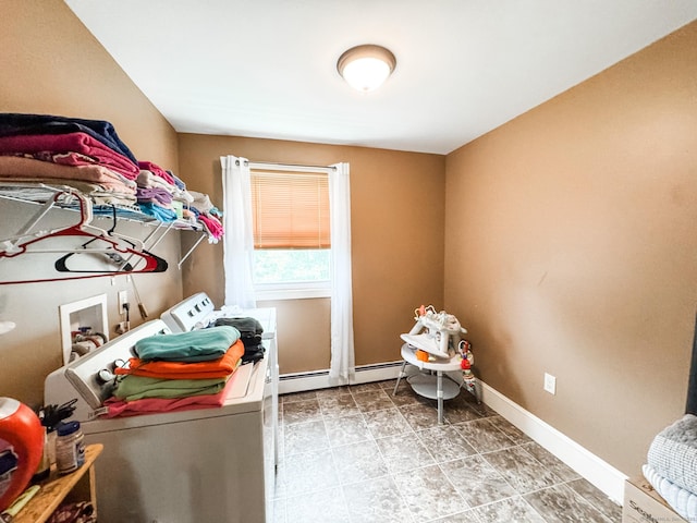 153 Prospect St, Plainfield, CT 06354 - laundry room featuring washer and clothes dryer, a baseboard heating unit, and baseboards