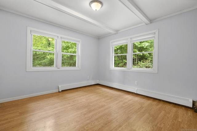 179 Carey Ave, Meriden, CT 06451 - empty room with beam ceiling, light wood finished floors, and baseboards