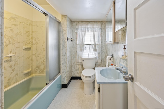 48 Burlington Ave, Bristol, CT 06010 - full bath featuring toilet, vanity, combined bath / shower with glass door, and tile patterned floors