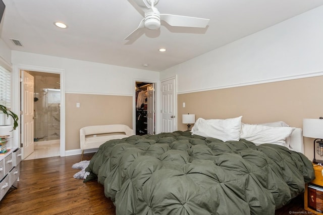 50 Almira Dr Unit B, Greenwich, CT 06831 - bedroom with a walk in closet, recessed lighting, wood finished floors, a closet, and ceiling fan