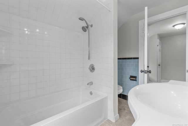 5 Brainerd Dr, Portland, CT 06480 - full bathroom with toilet,  shower combination, tile patterned floors, and tile walls