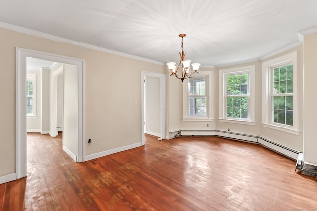 27 Maple St, Berlin, CT 06037 - empty room with ornamental molding, a chandelier, hardwood / wood-style floors, and baseboards