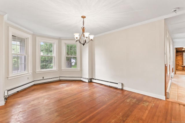 27 Maple St, Berlin, CT 06037 - unfurnished room featuring crown molding, a chandelier, light wood-style floors, baseboard heating, and baseboards