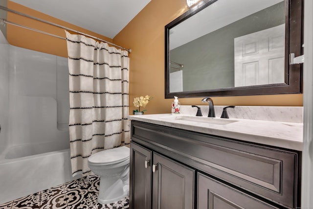 2118 Meriden Waterbury Tpke Unit 18, Southington, CT 06444 - bathroom with toilet, vanity, shower / tub combo with curtain, and tile patterned floors
