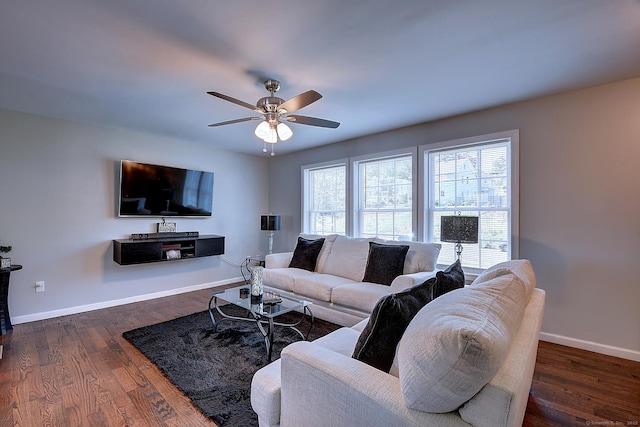 105 Scott St, Naugatuck, CT 06770 - living area with baseboards, ceiling fan, and wood finished floors