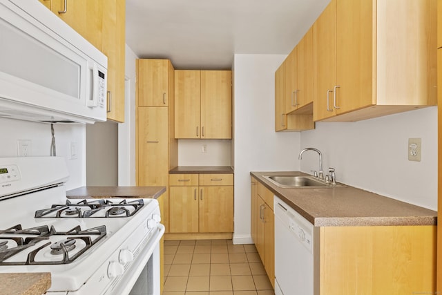 39 Glenbrook Rd Apt 2A, Stamford, CT 06902 - kitchen with white appliances, a sink, light brown cabinets, and light tile patterned floors