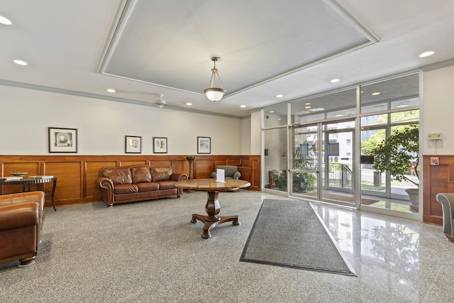39 Glenbrook Rd Apt 2A, Stamford, CT 06902 - community lobby with a wainscoted wall, recessed lighting, and a decorative wall