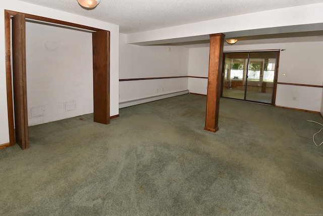 169 Brookfield St, South Windsor, CT 06074 - below grade area with a baseboard radiator, a textured ceiling, and carpet floors