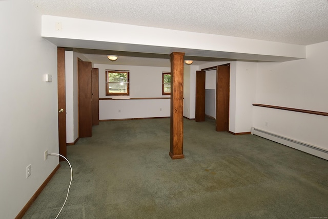 169 Brookfield St, South Windsor, CT 06074 - basement with carpet flooring, baseboards, a textured ceiling, and baseboard heating