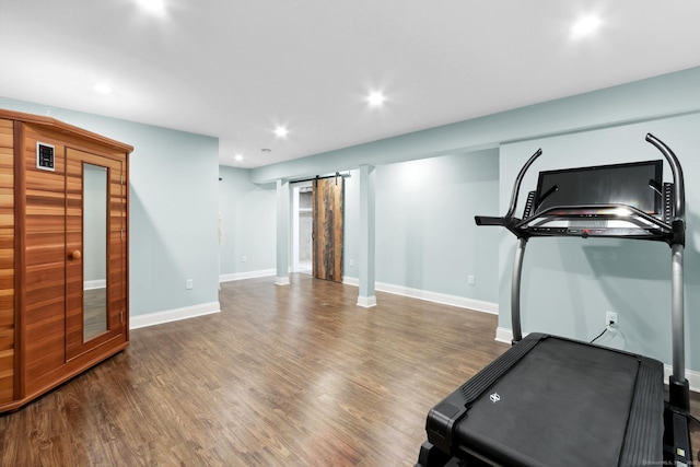 584 Meriden Ave Unit 1, Southington, CT 06489 - workout room with wood finished floors, recessed lighting, baseboards, and a barn door