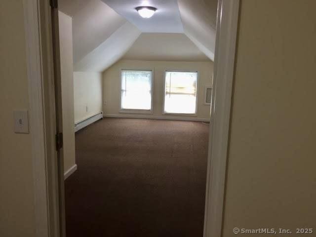 41 Lisbon St, Hartford, CT 06106 - bonus room featuring baseboard heating, vaulted ceiling, and carpet flooring
