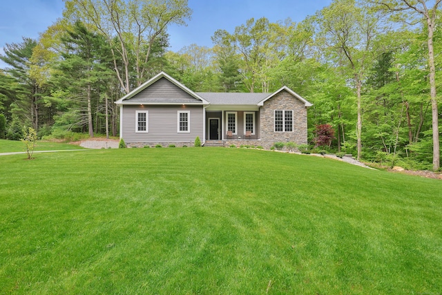 17 Paper Mill Rd, Marlborough, CT 06447 - view of front of home featuring a front yard, covered porch, and stone siding