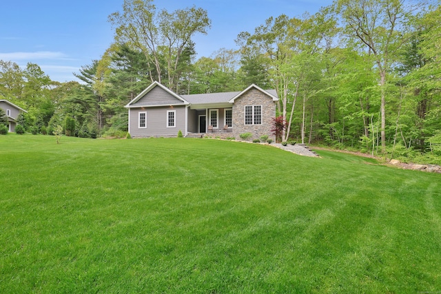 17 Paper Mill Rd, Marlborough, CT 06447 - view of front of home featuring stone siding and a front lawn