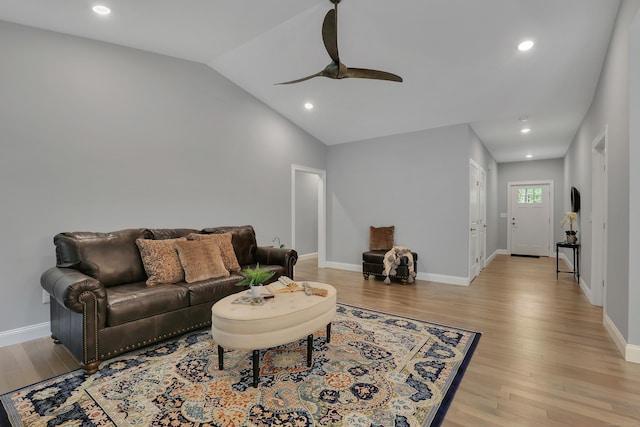 17 Paper Mill Rd, Marlborough, CT 06447 - living room with ceiling fan, light wood finished floors, recessed lighting, lofted ceiling, and baseboards