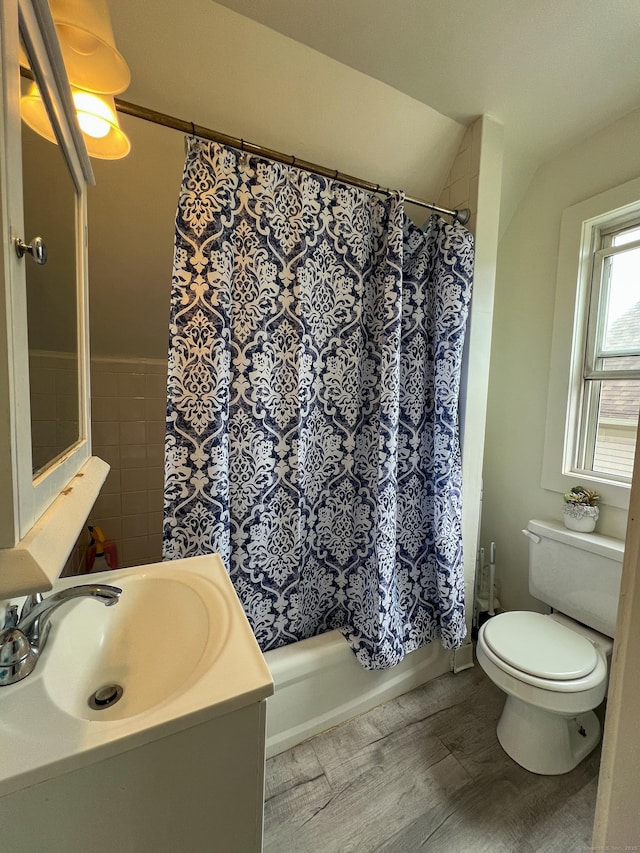 24 Willetts Ave, New London, CT 06320 - bathroom with toilet, vanity, shower / bathtub combination with curtain, and tile walls