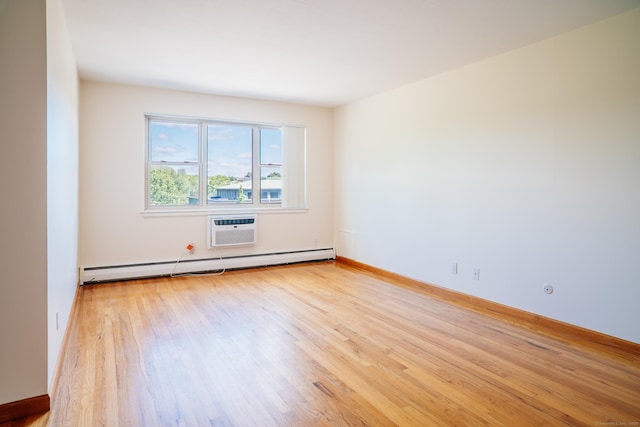 70 Grove Hill St Apt 3R, New Britain, CT 06052 - unfurnished room featuring light wood finished floors, a baseboard heating unit, and a wall mounted air conditioner