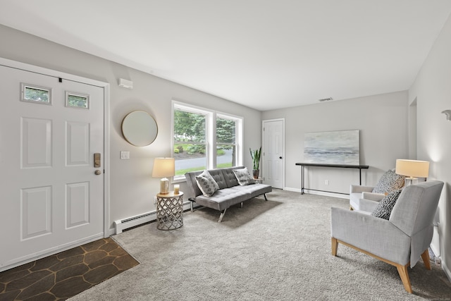63 Bidwell St, Middletown, CT 06457 - carpeted living room featuring baseboards and a baseboard radiator