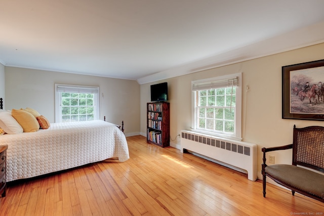 96 Middle Haddam Rd, East Hampton, CT 06456 - bedroom featuring radiator heating unit, ornamental molding, and light wood-style floors