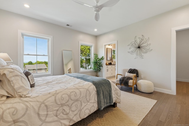 6 Turnpike Rd, Somers, CT 06071 - bedroom with wood finished floors, baseboards, recessed lighting, a ceiling fan, and ensuite bath