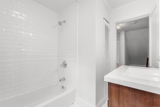 10 Paddock Pl, Milford, CT 06461 - bathroom featuring tub / shower combination, crown molding, and baseboards