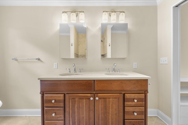 10 Paddock Pl, Milford, CT 06461 - full bathroom with tile patterned flooring, double vanity, baseboards, and ornamental molding